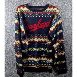 Leinenkugel's Beer Sweater Fair Isle Navy Blue Pullover Knit - Mens Large